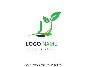 Ecology Health On Letter J Eco Organic Logo Fresh, Agriculture Farm Vegetables logo Design Vector template