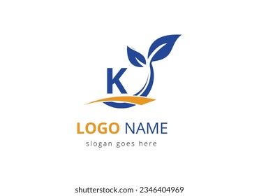 Ecology Health On Letter K Eco Organic Logo Fresh, Agriculture Farm Vegetables logo Design Vector template