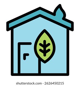 Ecology home icon. Outline ecology home vector icon color flat isolated