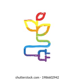 Ecology house, green and eco energy for home. Drawing sign with LGBT style, seven colors of rainbow (red, orange, yellow, green, blue, indigo, violet