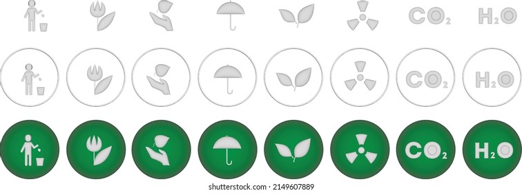 Ökosymbol 3D-Set. Haus und Baum, alternative Macht
