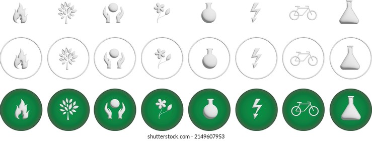 Ecology icon 3d set. House and tree, alternative power
