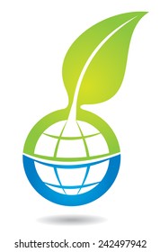 Ecology icon with abstract globe and leaf