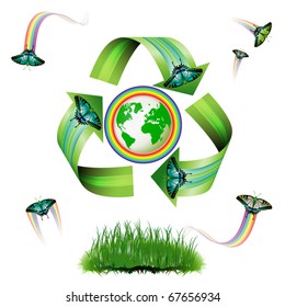 Ecology icon with butterfly, vector illustration