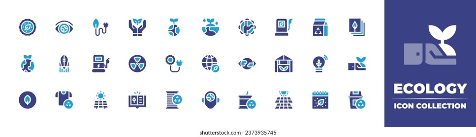 Ecology icon collection. Duotone color. Vector illustration. Containing ecological, ecology, eco, think eco, recycle, ecology and environment, green energy, fuel, electric station, greenhouse, solar.