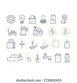 Línea delgada de la colección de iconos de ecología para el elemento de diseño