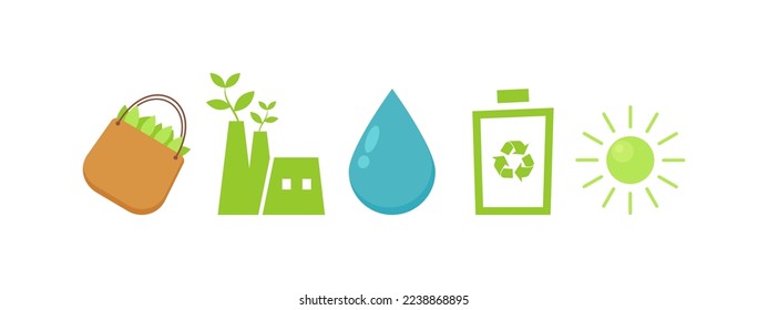 Ecology icon collection. Vector icons on the themes of eco-friendly, clean energy, renewable energy, recycling, reusable, eco-friendly and others