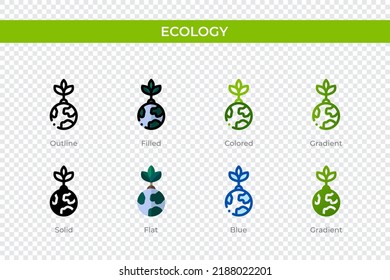 Ecology icon in different style. Ecology vector icons designed in outline, solid, colored, filled, gradient, and flat style. Symbol, logo illustration. Vector illustration