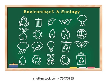 ecology icon drawings on blackboard vector