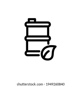 Ecology Icon, fuel drum, Oil barrel line and leaf icon. Biofuel barrel line icon. Biomass energy concept. Drum with eco friendly fuel. Alternative sustainable resources. Renewable energy.