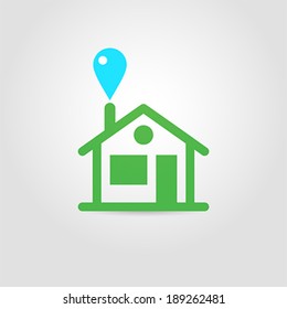 Ecology icon with green house and blue water energy drop. Vector illustration, easy  editable.