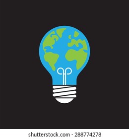 Ecology icon with light bulb and planet Earth.