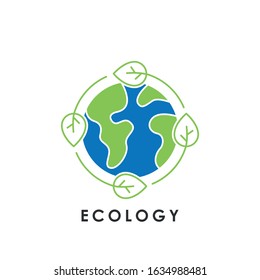 Ecology icon logo vector illustration. Earth Ecology vector line art illustration for icon, logo, symbol, sign, web, UI. Vector illustration of Earth Ecology isolated on white background.