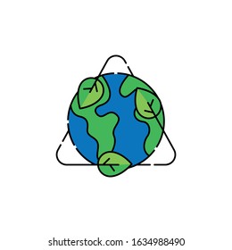 Ecology icon logo vector illustration. Earth Ecology vector line art illustration for icon, logo, symbol, sign, web, UI. Vector illustration of Earth Ecology isolated on white background.