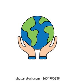 Ecology icon logo vector illustration. Earth Ecology vector line art illustration for icon, logo, symbol, sign, web, UI. Vector illustration of Earth Ecology isolated on white background.