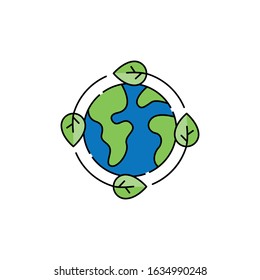 Ecology icon logo vector illustration. Earth Ecology vector line art illustration for icon, logo, symbol, sign, web, UI. Vector illustration of Earth Ecology isolated on white background.