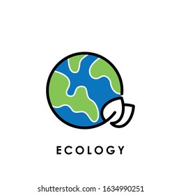 Ecology icon logo vector illustration. Earth Ecology vector line art illustration for icon, logo, symbol, sign, web, UI. Vector illustration of Earth Ecology isolated on white background.