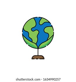 Ecology icon logo vector illustration. Earth Ecology vector line art illustration for icon, logo, symbol, sign, web, UI. Vector illustration of Earth Ecology isolated on white background.