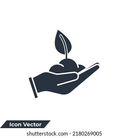 ecology icon logo vector illustration. leaf and hand, care nature symbol template for graphic and web design collection