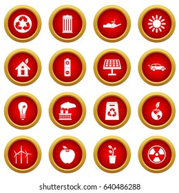 Ecology icon red circle set isolated on white background