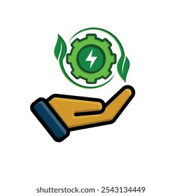Ecology icon. renewable energy in hand, environmental protection, earth, leaves, recycling, green energy, green icon. flat design style. energy, resources