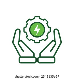 Ecology icon. save renewable energy in hand, environmental protection, earth, leaves, recycling, green energy, green icon. mixed design style. energy, resources