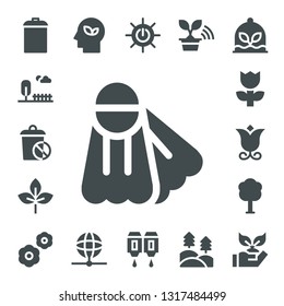 ecology icon set. 17 filled ecology icons.  Collection Of - Garbage, Park, Trash, Fins, Leaf, Flower, Tree, Flowers, Eco, Earth, Solar energy, Cartridge, Forest, Plant, Planting