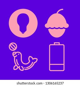 ecology icon set with acorn, bulb and fur seal vector illustration