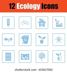 Ecology icon set. Blue frame design. Vector illustration.