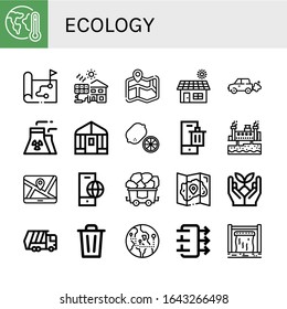ecology icon set. Collection of Global warming, Map, Solar cell, Solar, Emission, Nuclear plant, Greenhouse, Lemon, Bin, Geothermal energy, Global, Coal, Sprout, Garbage truck icons