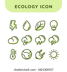 conjunto de conjuntos de iconos de ecología conjunto de colecciones paquete con esquema punteado y estilo de esquema de color de sombra