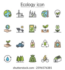 Ecology icon set in color line style