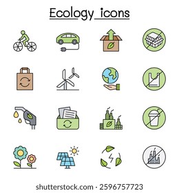 Ecology icon set in color line style