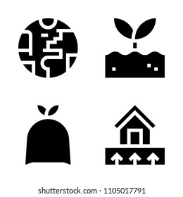 Ecology icon set. continent, trashcan, renewable and rubbish vector illustration for web