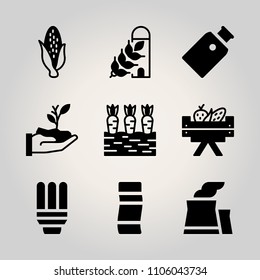Ecology icon set. corn, sun, safety and virus vector illustration for web
