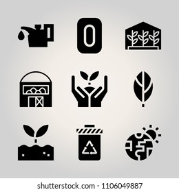 Ecology icon set. door, closeup, olive and smoke vector illustration for web