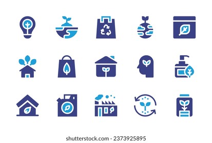Ecology icon set. Duotone color. Vector illustration. Containing light, bag, box, house, eco, ecological, battery, ecology, bag, eco gasoline.