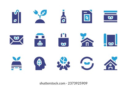 Ecology icon set. Duotone color. Vector illustration. Containing packaging, car, ecology, house, eco fuel, bio energy, bag, think eco.