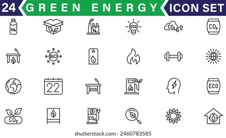 Ecology icon set. Duotone style line stroke and bold. Vector illustration. Containing ecology, eco friendly, growth, ecology and environment, ecological, green energy, fluorescent light, factory