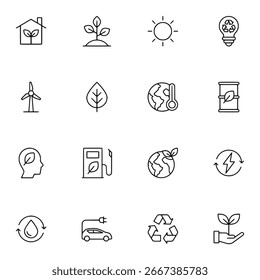 Ecology Icon Set Eco Friendly Outline Symbols for Environment and Nature