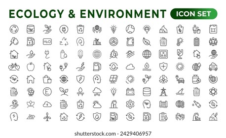 Ecology icon set. Ecofriendly icon, nature icons set.Linear ecology icons. Environmental sustainability simple symbol. Simple Set of  Line Icons.Global Warming, Forests, Organic Farming.