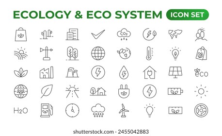 Ecology icon set. Ecofriendly icon, nature icons set. Linear ecology icons. Environmental sustainability simple symbol. Simple Set of  Line Icons.Global Warming, Forests, Organic Farming.