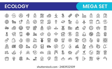 Ecology icon set. Ecofriendly icon, nature icons set.Linear ecology icons. Environmental sustainability simple symbol. Simple Set of  Line Icons.Global Warming, Forests, Organic Farming.