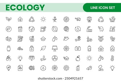 Ecology icon set. Ecofriendly icon, nature icons set. Linear ecology icons. Environmental sustainability simple symbol. Simple Set of  Line Icons.Global Warming, Forests, Organic Farming.