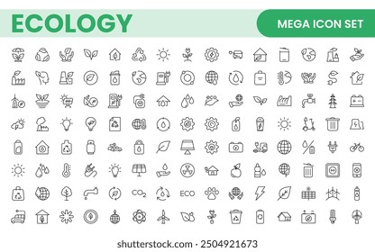 Ecology icon set. Ecofriendly icon, nature icons set. Linear ecology icons. Environmental sustainability simple symbol. Simple Set of  Line Icons.Global Warming, Forests, Organic Farming.
