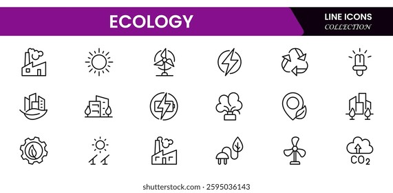 Ecology icon set. Ecofriendly icon, nature icons set. Linear ecology icons. Environmental sustainability simple symbol. Simple Set of  Line Icons.Global Warming, Forests, Organic Farming.