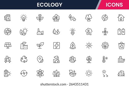 Ecology icon set. Ecofriendly icon, nature icons set. Linear ecology icons. Environmental sustainability simple symbol. Simple Set of  Line Icons.Global Warming, Forests, Organic Farming.