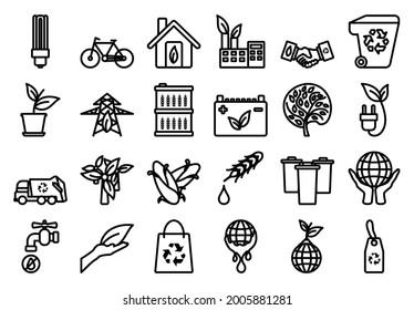 Ecology Icon Set. Editable Bold Outline Design. Vector Illustration.
