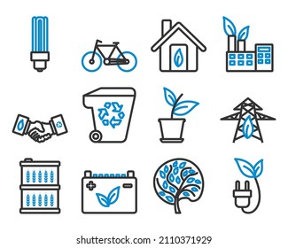Ecology Icon Set. Editable Bold Outline With Color Fill Design. Vector Illustration.