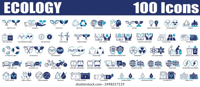 Ecology icon set. Environment, Eco friendly set of 50 icon in fill and line style. Editable Colorful Nature icons set isolated on white background.